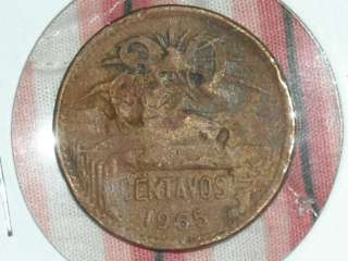 Mexican 1965 20 cents World Foreign Coin Old Mexico  
