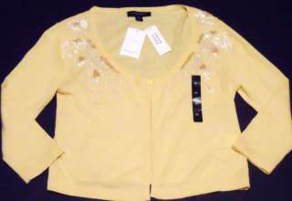   Republic Womens Yellow Beaded Short Cardigan Sweater Size XS  