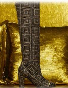   2011 byzance collection knee high boots in black gold embroidered
