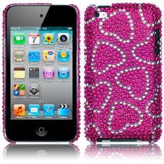LOVE HEARTS DIAMANTE CASE COVER IPOD TOUCH 4TH GEN PINK  