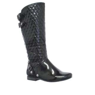 WOMENS BLACK PATENT QUILTED LADIES BIKER BOOTS Size 3 8  