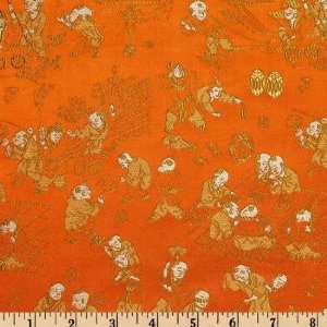  29 Wide Chinese Silk Brocade Man Orange Fabric By The 