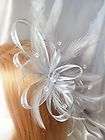 Silver Grey Ribbon & Feathers Crystals Hair Wedding Fascinator
