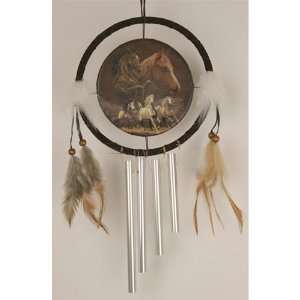  Horse 7 inch Dreamcatcher Windchime with Feathers Horses 