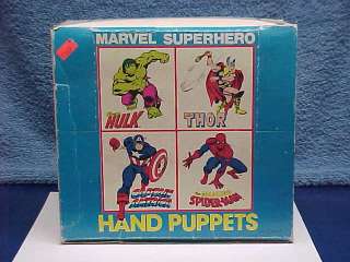 1978 SET FOUR MARVEL SUPERHERO HAND PUPPETS MIP & STORE DISPLAY BOX 