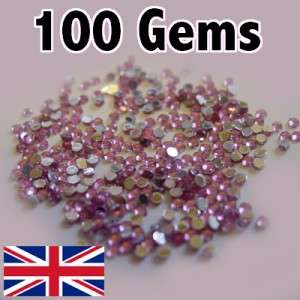 100 PINK NAIL GEMS Rhinestones 1.5mm ROUND DIAMANTE UK  