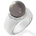   12mm Cultured Tahitian Pearl and Diamond Accented Sterling Silver Ring