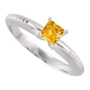   Solitaire 14K White Gold Ring with Orange Yellow Diamond 1/4 carat
