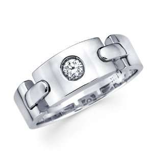 Ladies Solitaire Diamond Wedding Band 14k White Gold Ring (1/10 Carat 