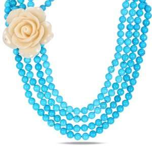    Four Strand Turquoise Bead and White Rose Necklace Jewelry