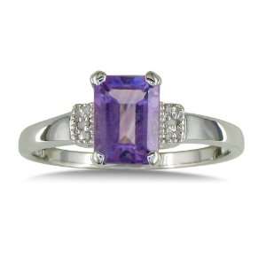   Silver Emerald Cut Amethyst and Diamond Ring (1 3/4 cttw) Jewelry