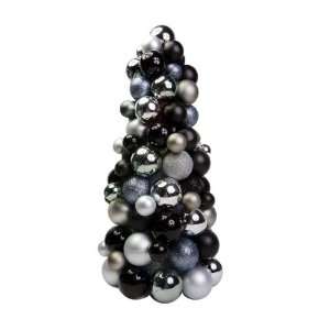 12 Black & Silver Shatterproof Christmas Ball Ornament Table Top Cone 