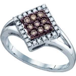  Ring Beautifully Designed in 10K White Gold, Ornate with Brown 