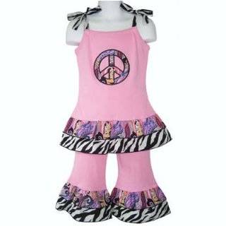  Girls Pink Peace Sign Ruffle Tunic and Camo Legging Set (4 