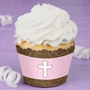   Girl Pink & Brown Cross   Baptism Cupcake Wrappers Toys & Games