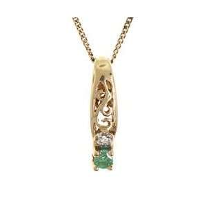   Emerald & Diamond Gold Pendant Necklace Spring Clasp 
