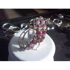   Double Row Rubies and Diamonds Gold Hooped Earrings Retail $99