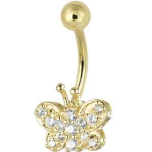   14kt Yellow Gold Cubic Zirconia Butterfly Dreams Belly Ring Jewelry