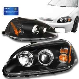 TYC 1999   2000 Honda Civic Black Housing Projector Headlights w 