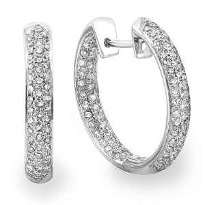 14k White Gold Round Diamond Pave Huggie Hoop Earrings (3.31 cttw, G H 