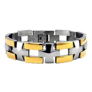  Two Tone Stainless Steel Gold Plated Mens Cross Link Bracelet 