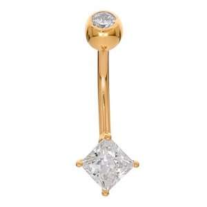  Princess Square Cut CZ 14K Yellow Gold Belly Button Ring 