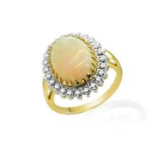   9ct Yellow Gold Opal & Diamond Cocktail Ring Size 8 Jewelry