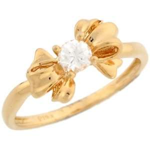   Yellow Gold Unique Bow Design Round CZ Solitaire Promise Ring Jewelry