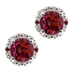   Round Red Rhodolite Garnet Gemstone Argentium Silver Earrings Jewelry