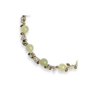 Green Jade Green Pearl Quartz Agate Necklace   16 Inch   Lobster Claw 