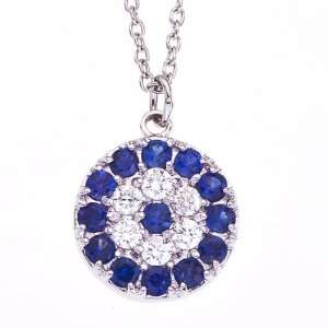   White gold White diamonds and Blue Sapphire evil eye pendant necklace