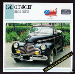 1941 CHEVROLET SPECIAL DELUXE Car PICTURE SPEC CARD  