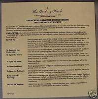 Danbury Mint 1953 Chevy Pickup Unpacking Instructions  