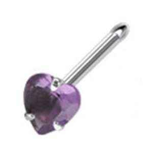   Steel Nose Ring Piercing Stud with Small Purple Gem Heart 20 Gauge