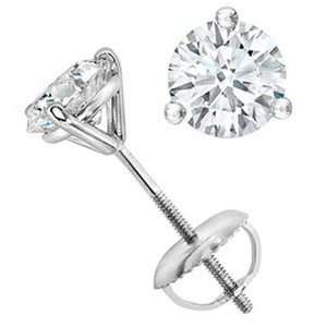  3/4 Carat Round Solitaire Diamond Earrings in 14K White 
