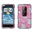 For HTC EVO 3D Shoot Cell Phone Raining Heart Full Bling Stone Hard 