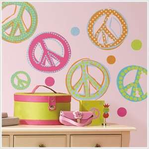 26 New GLITTER PEACE SIGNS WALL DECALS Pink Green Stickers Girls 