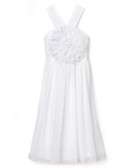 Blush by US Angels Girls White Chiffon Dress with Rosette   Sizes 7 