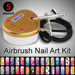   Nail Stencil Dual Action Airbrush Air Compressor Kit Set Sheet Design