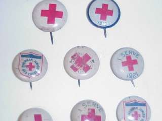 WWl UNITED STATES RED CROSS TIN PINBACK BUTTONS SET 11  
