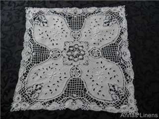 Antique Linen Cloth Cluny Lace Hand Embroidered White Cutwork  