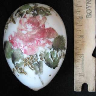 ANTIQUE LARGE PAINTED MILK GLASS EASTER EGG, VICTORIAN  