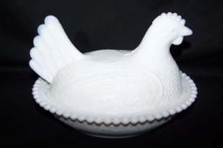 Vintage Hen On Nest Milk Glass Candy Dish  