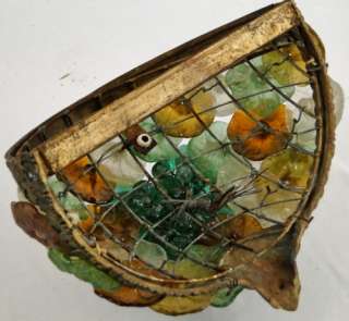 Pr. Antique Czech Art Glass Flowers & Grapes Basket Wall Sconces 