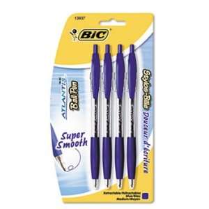 BIC Atlantis Ballpoint Retractable Pen, Blue Ink, Medium, 4 per Pack 