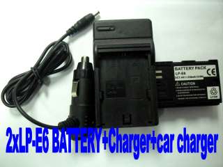 2X LP E6 LPE6 battery + Charger + car charger adapater for Canon 7D 