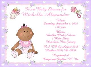 10 Baby Girl with Diaper and Bib Personalized Baby Shower Invitations 