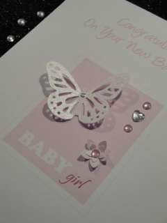 Handmade Personalised Christening New Baby Girl Card  