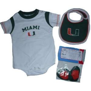 com Miami Hurricanes Baby Infant 3 Pc Bib Booties Creeper Onesie Set 