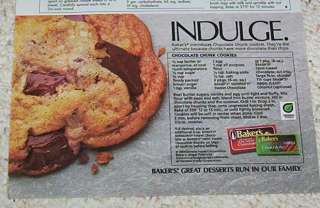 1985 Bakers Chocolate Coconut Cookies recipe PRINT AD  